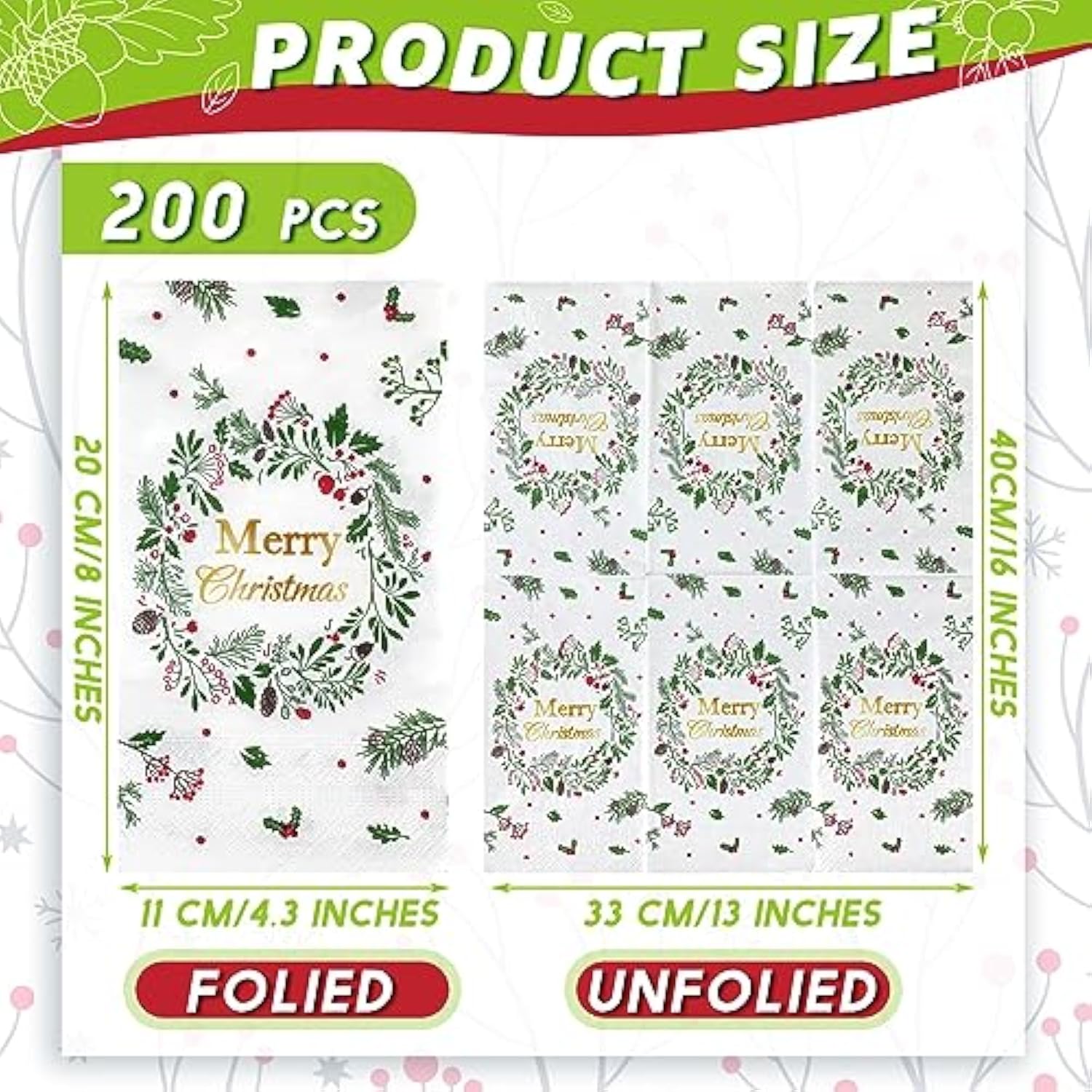 200 Pcs Merry Christmas Guest Napkins Holly Berry Disposable Hand Towel For Bathroom 2 Ply Xmas Decorative Napkin Bathroom Paper Hand Towels Christmas Party Decor For Winter Party Holiday