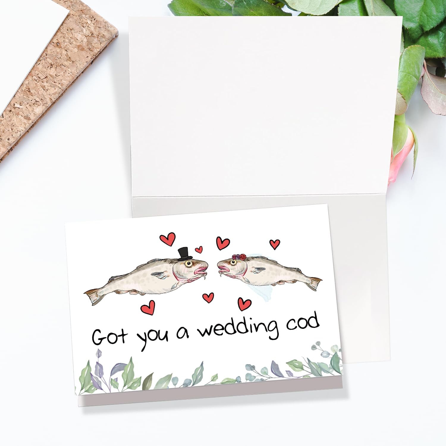 Funny Cod Pun Valentine' Day Wedding Card For Bride Groom, Silly Fish Fun Marrige Card For Newlyweds Friends, Humorous Engagement Cards&Gifts For Couple Partner, Bridal Shower Gift For Him Her.