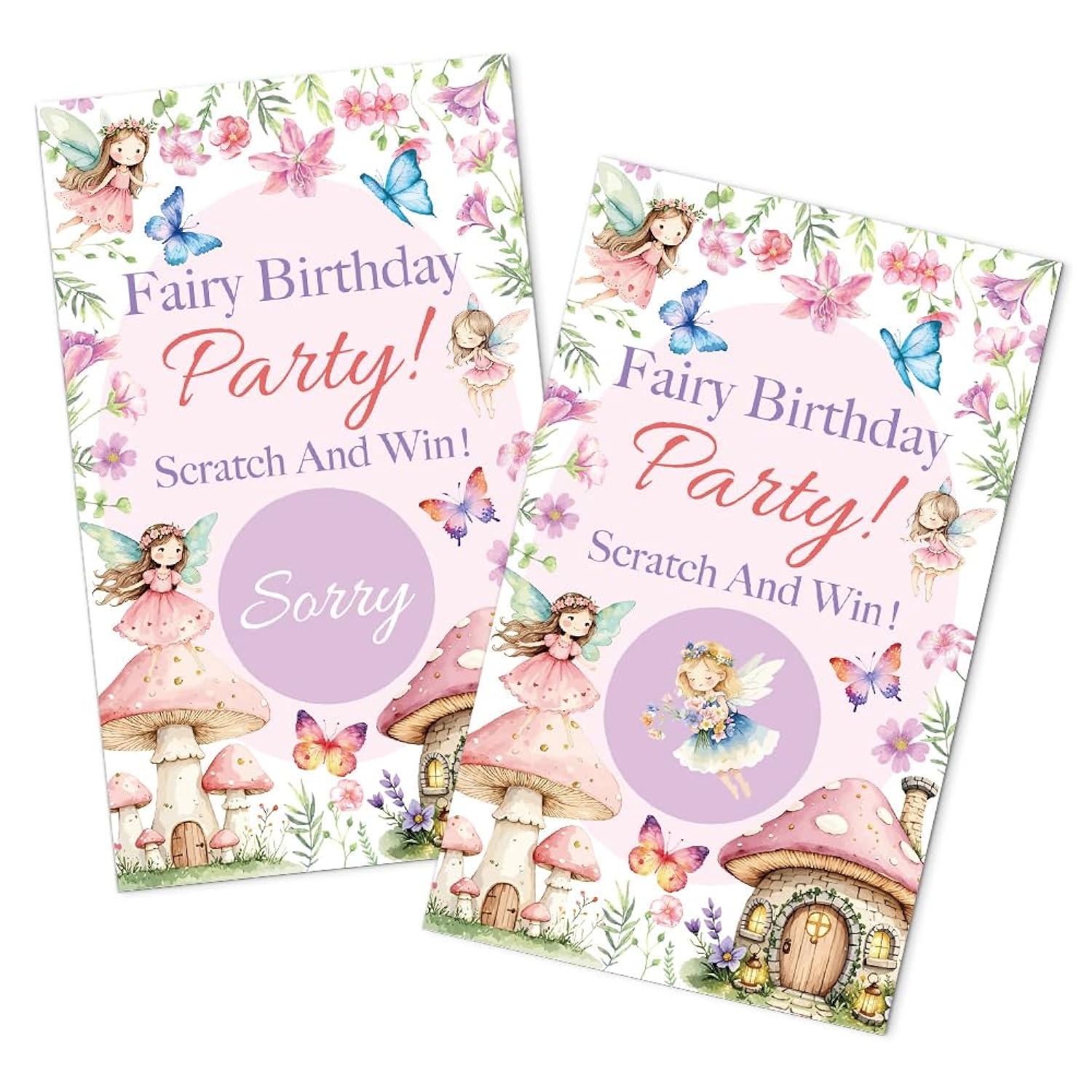 50 Pack Birthday Party Fairy Theme Game Scratch Off Cards, Mushroom House Scratch Cards For Girl Birthday Games, Lovely Fairy Tale Raffle Tickets For Family Activity, Baby Shower