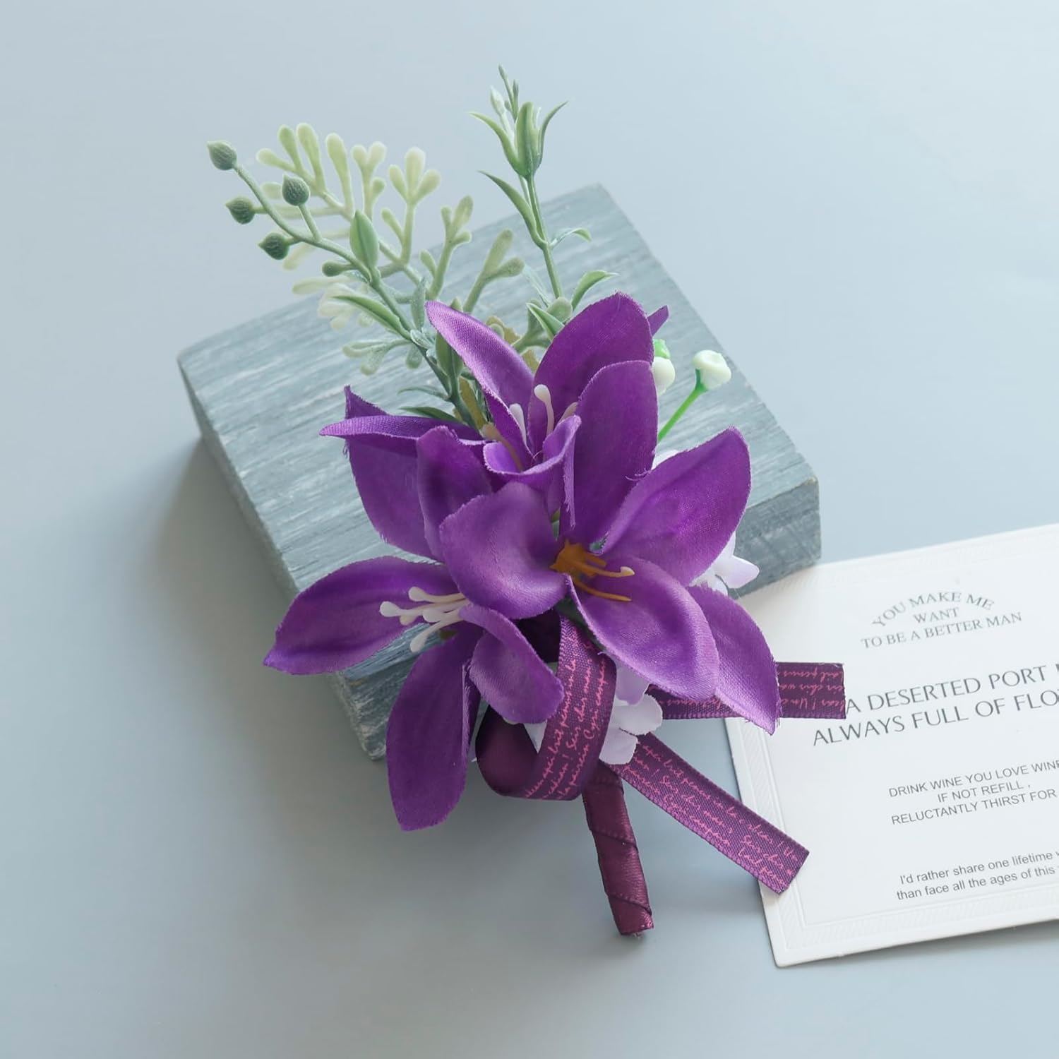 Artificial Corsage Boutonniere Set For Groom Bride Groomsmen Bridesmaids, Simulated Flowers Accessories Wedding Party Prom Suit Decorations-2 Pieces Of Dark Purple