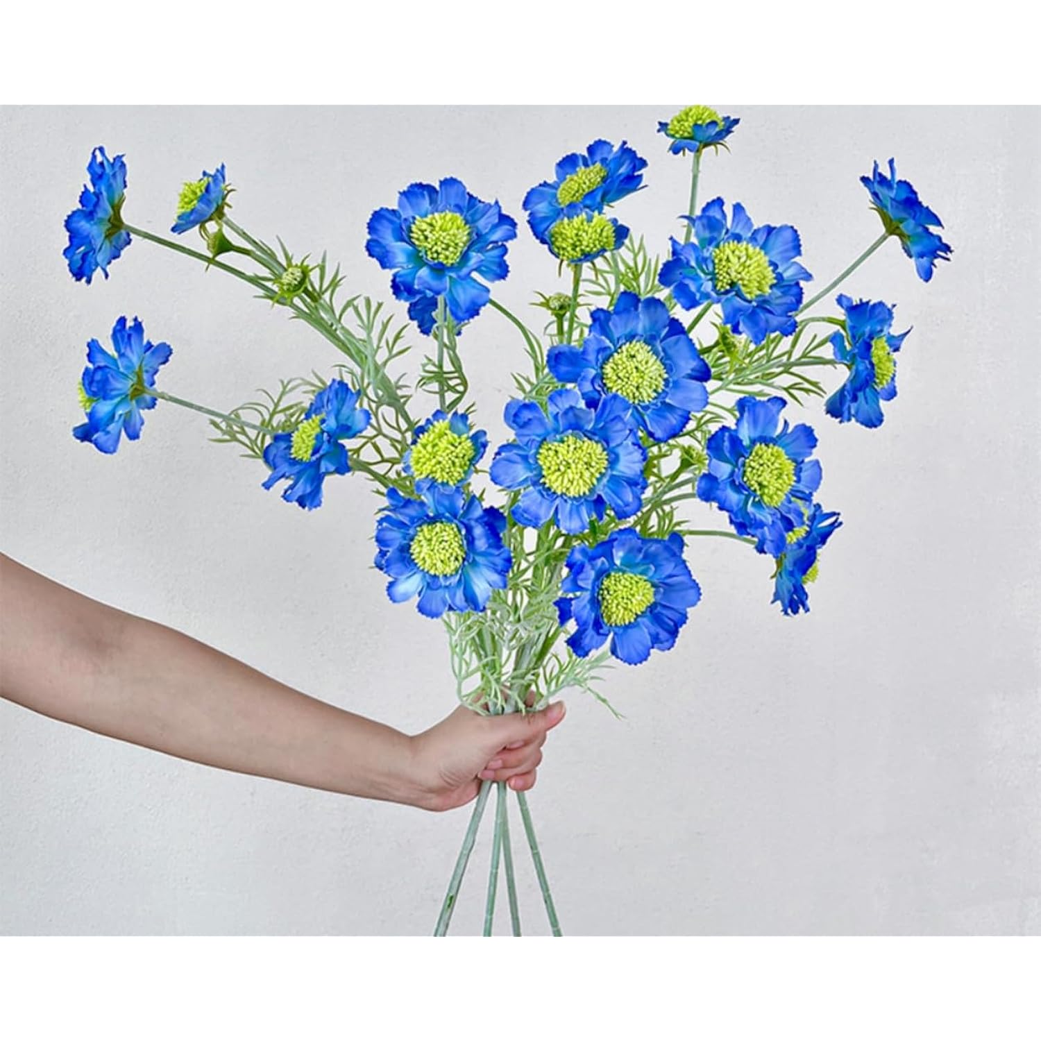 Artificial Scabiosa Flowers Long Stems, Realistic Silk Flowers Arrangement Fake Flowers Summer Bouquet For Home Decor Pack Of 4 (Blue)
