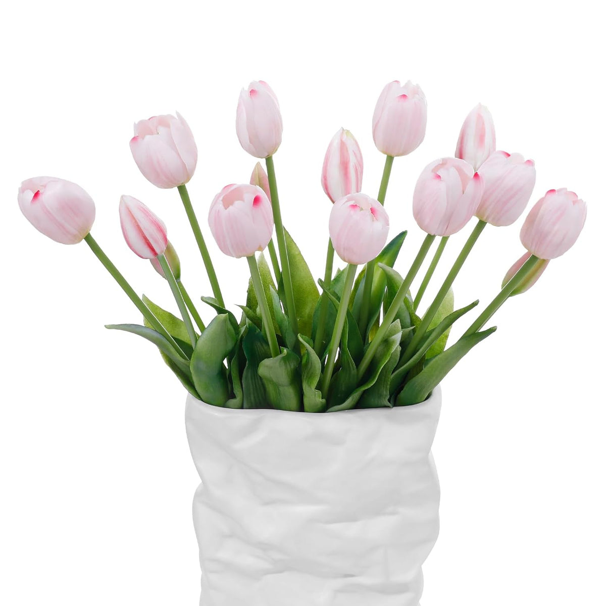 15 Pcs Light Pink Artificial Flowers Tulips Real Touch Latex Plastic Soft Faux Bouquets For Party, Wedding, Home, Room, Garden Decor