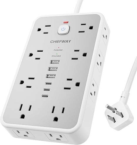 Surge Protector Power Strip 16 Outlets 6 USB Ports 3 USB C 2400J 6FT Flat Plug Charging Station