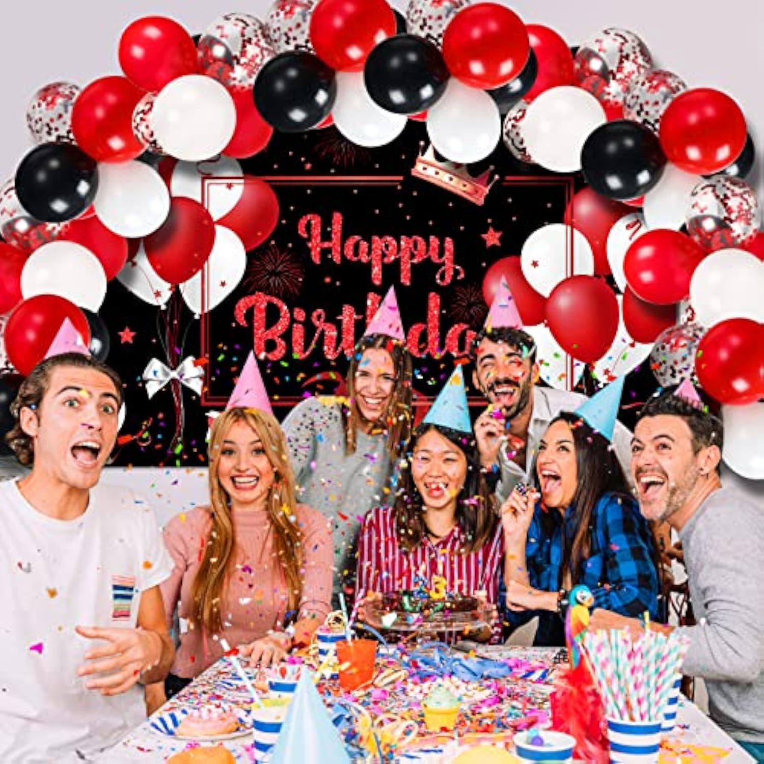 81 Pieces Red And Black Birthday Party Decorations Large Red Happy Bir