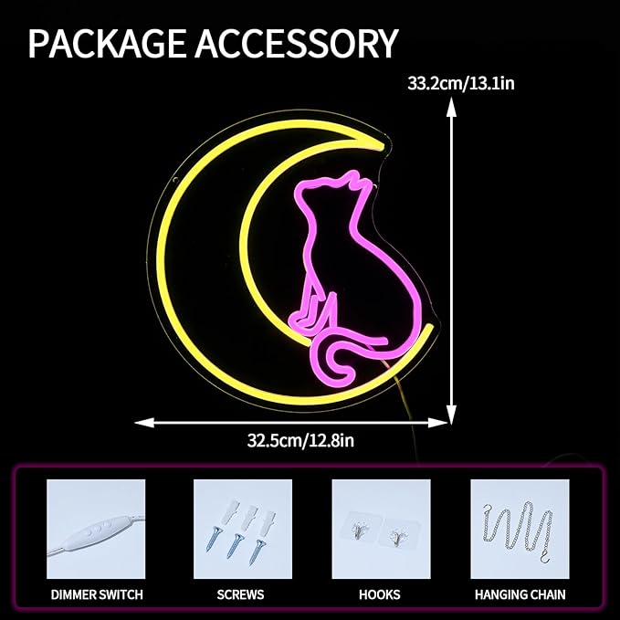 Moon Cats Neon Sign Dimmable Pink Yellow LED Wall Light for Bedroom Dorm Bar Room Decor