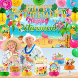 Beach Retirement Party Decorations, Aloha Party Decorations Includes Happy Retirement Banner Hawaiian Backdrop And Hanging Swirls Honeycomb Centerpieces, For Aloha Decor