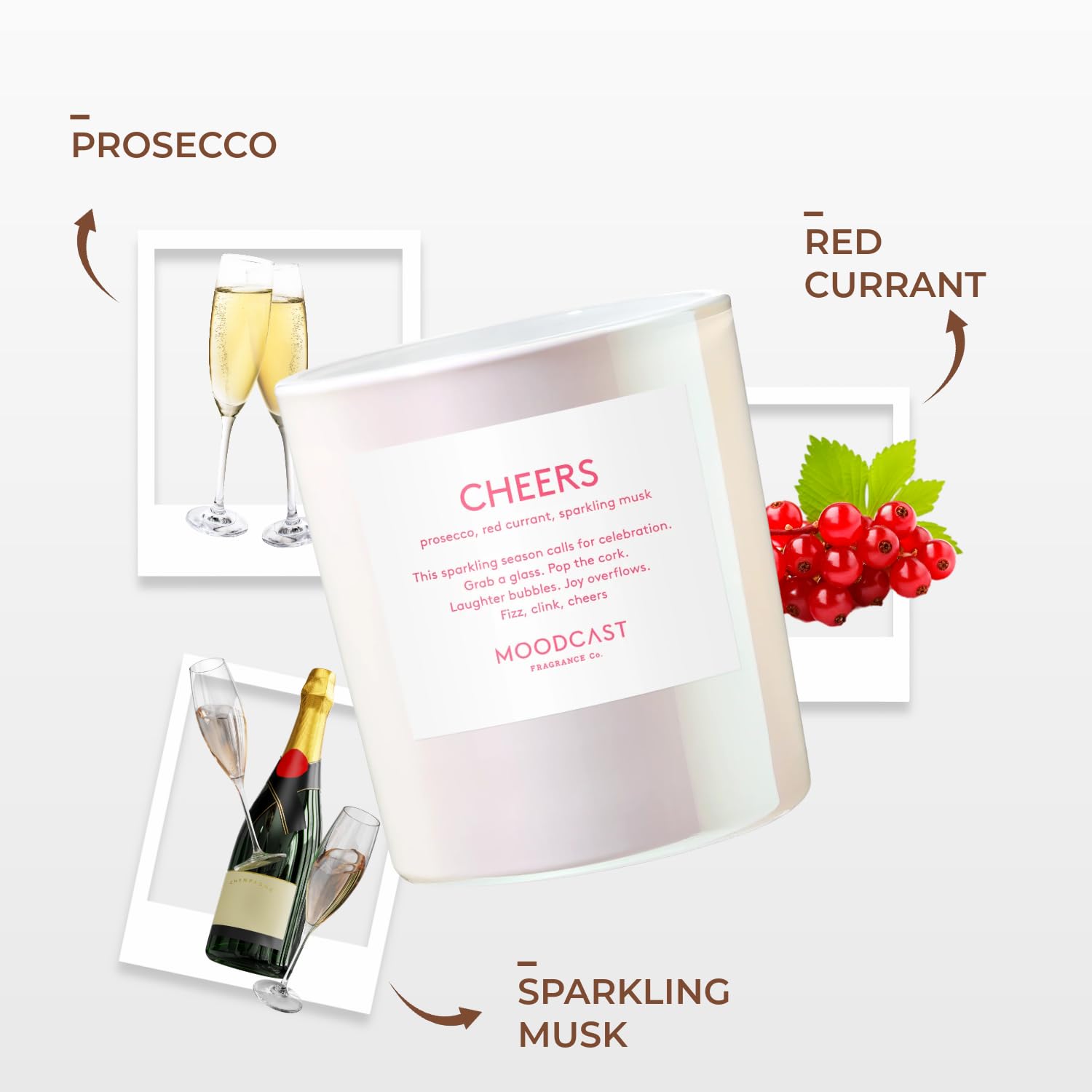Cheers Scented Holiday Candle - Aesthetic Winter Candle For Home, Prosecco, Red Currant & Sparkling Musk, Clean Coco Wax Blend, Vegan, Paraben Free, 50-Hour Burn, Christmas Decor - 8Oz