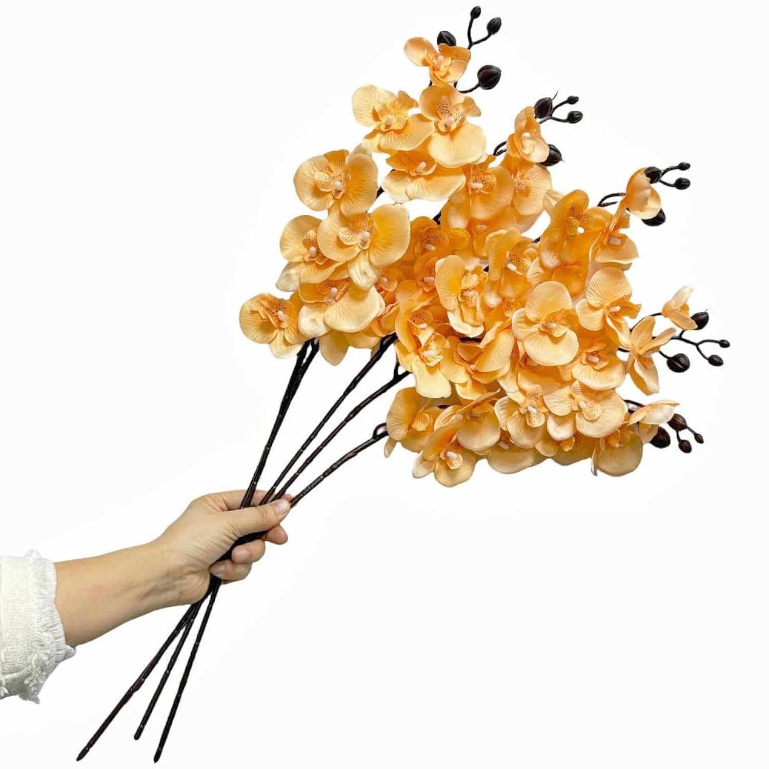 27”Artificial Orchid Stems Set Of 5 Pieces,Silk Flowers With Stems,Long Stem Artificial Flowers,Faux Orchids Plants For Home Decor (Orange)