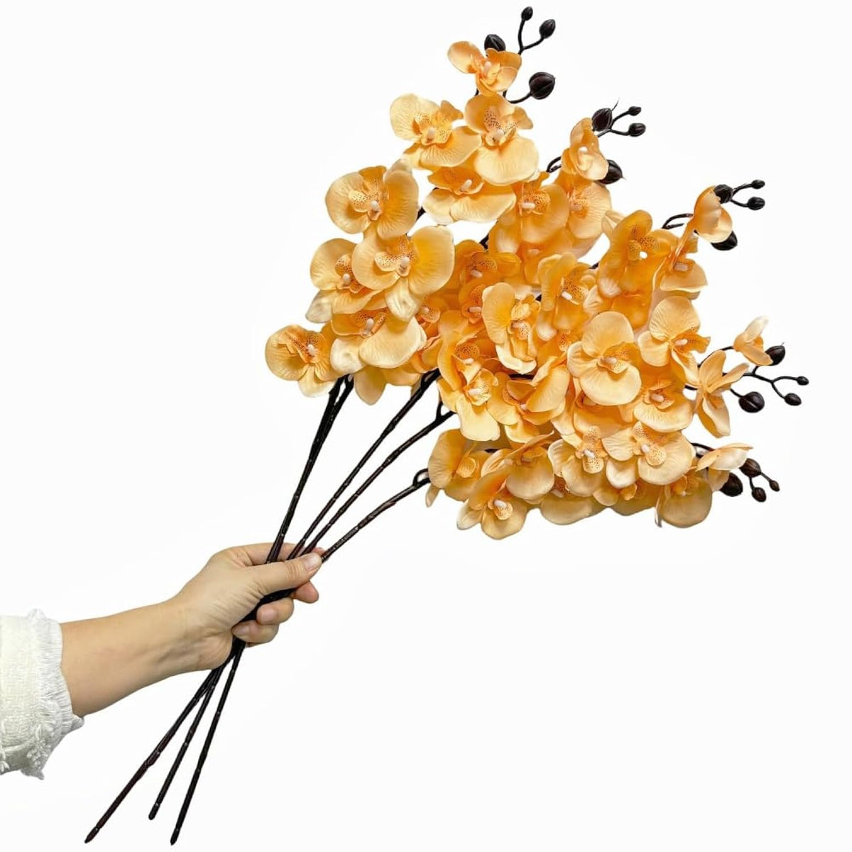 27”Artificial Orchid Stems Set Of 5 Pieces,Silk Flowers With Stems,Long Stem Artificial Flowers,Faux Orchids Plants For Home Decor (Orange)