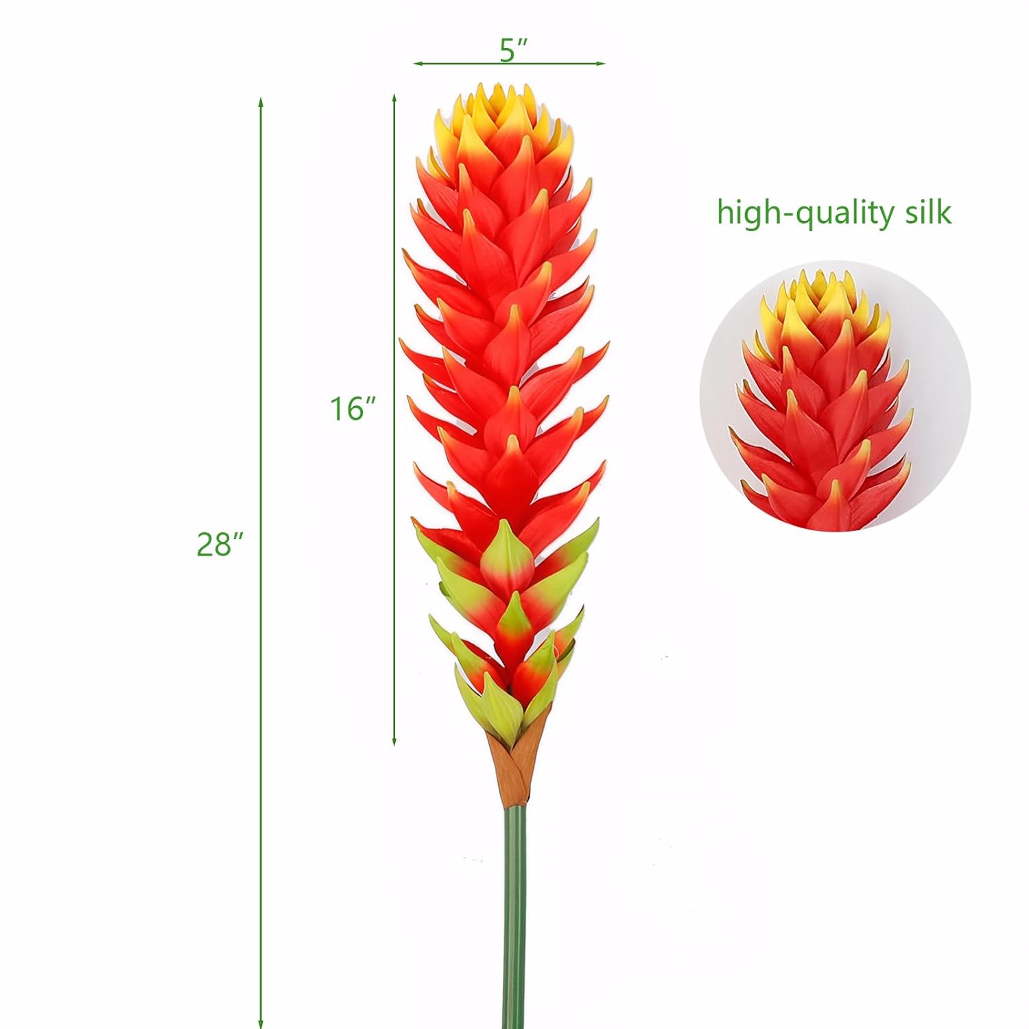 28" Artificial Ginger Lily 1Pcs Torch Bromeliad Flowers Orange Red Tropical Hawaiian Fake Silk Flower For Vase Bouquets Home Office Wedding Decor.