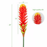 28" Artificial Ginger Lily 1Pcs Torch Bromeliad Flowers Orange Red Tropical Hawaiian Fake Silk Flower For Vase Bouquets Home Office Wedding Decor.