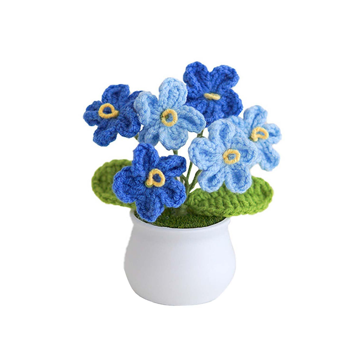 Knitting Crochet Flowers Potted Plants, Fake Forget Me Not Flowers For Friends, Family And Lover, Artificial Handmade Flowers For Valentines Birthday Wedding Gift And Home Decor (Gblue)
