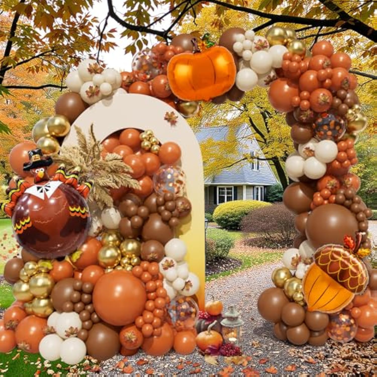 218Pcs Fall Balloon Arch Garland Kit Brown Orange for Thanksgiving Baby Shower Party