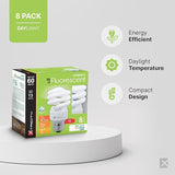 13W T2 Spiral CFL Light Bulbs E26 Base 5000K Daylight 900 Lumens 60W Equivalent UL Listed 8 Pack