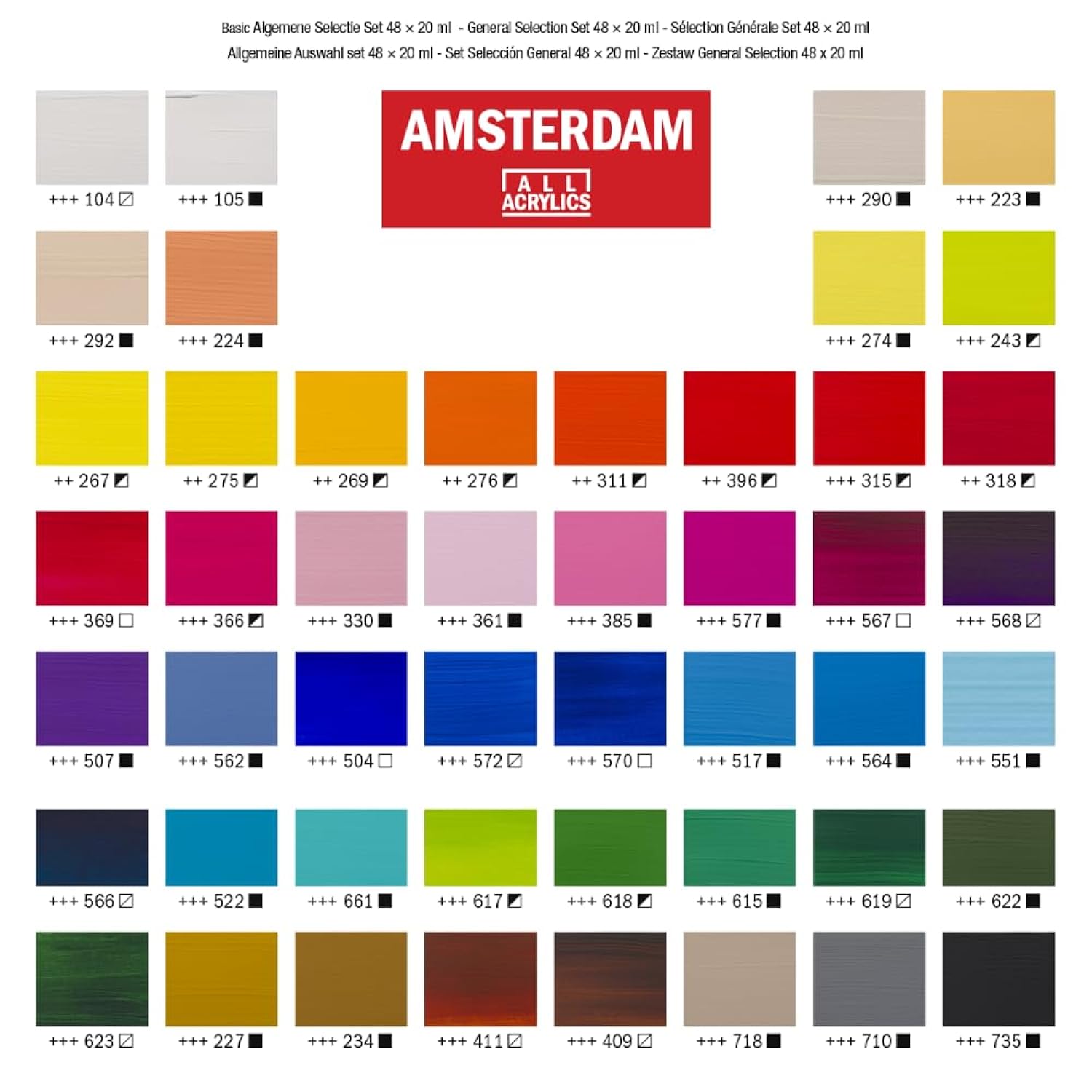 Standard Series Acrylic Paint Set For Beginners | Sample Set (48 X 20 Ml Tubes) | Base Colour Selection