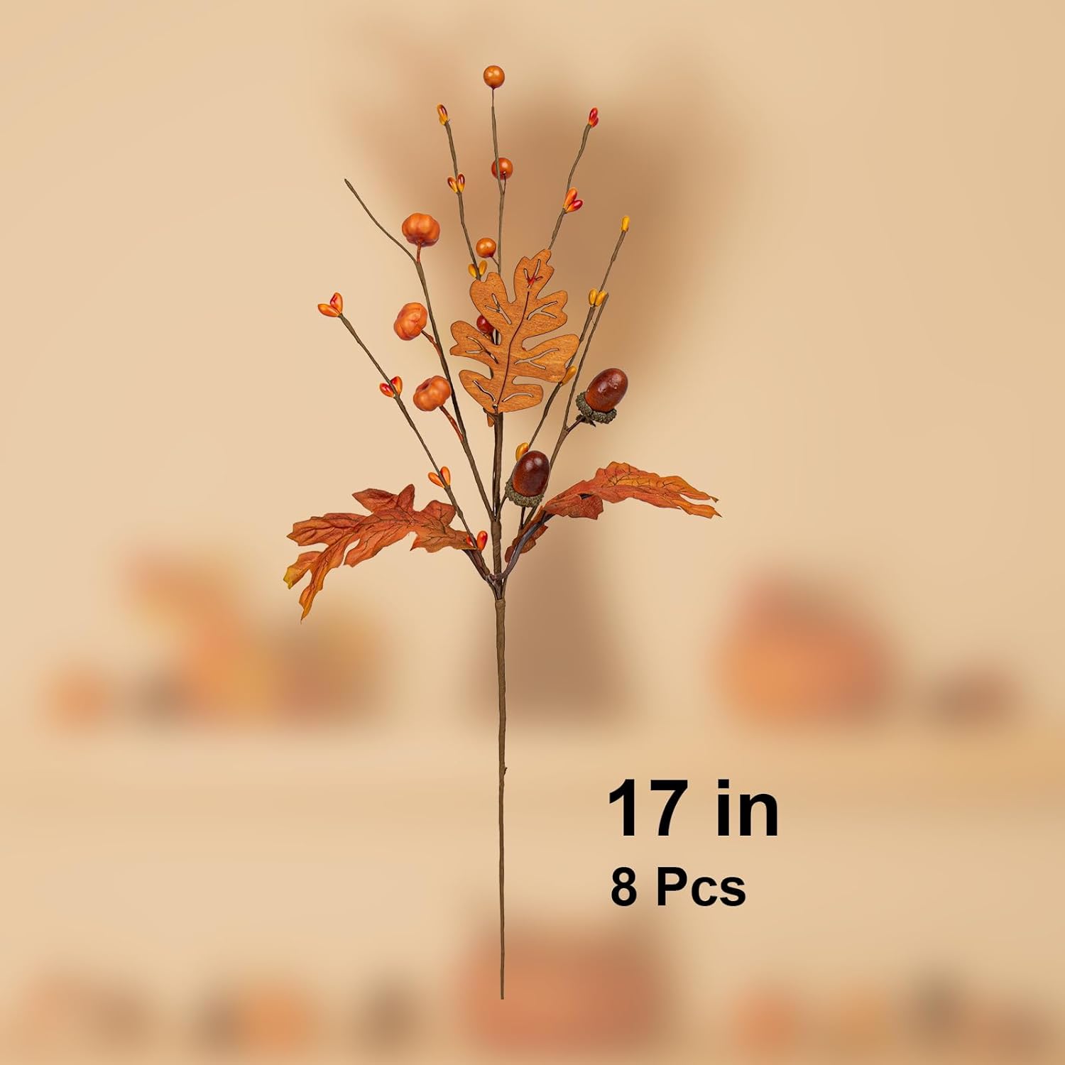 8 Pcs 17 Inch Fall Maple Leaves Stems Artificial Fall Picks Autumn Berry Stems With Pumpkins Acorns For Thanksgiving Day Harvest Festival Home Indoor Decorations