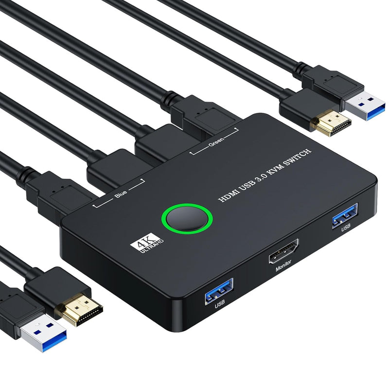 Hdmi Usb 3.0 Switch 2 Port Box, Kvm Switch For 2 Computers Share One Monitor K