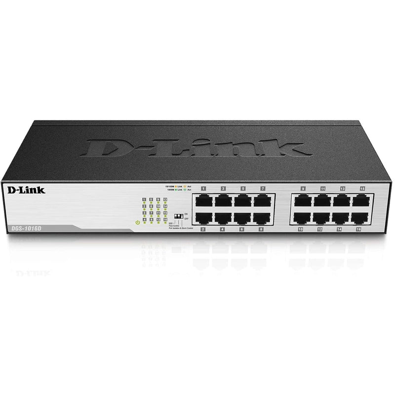 D-Link Ethernet Switch, 16 Port Gigabit Unmanaged Fanless Network Hub Desktop