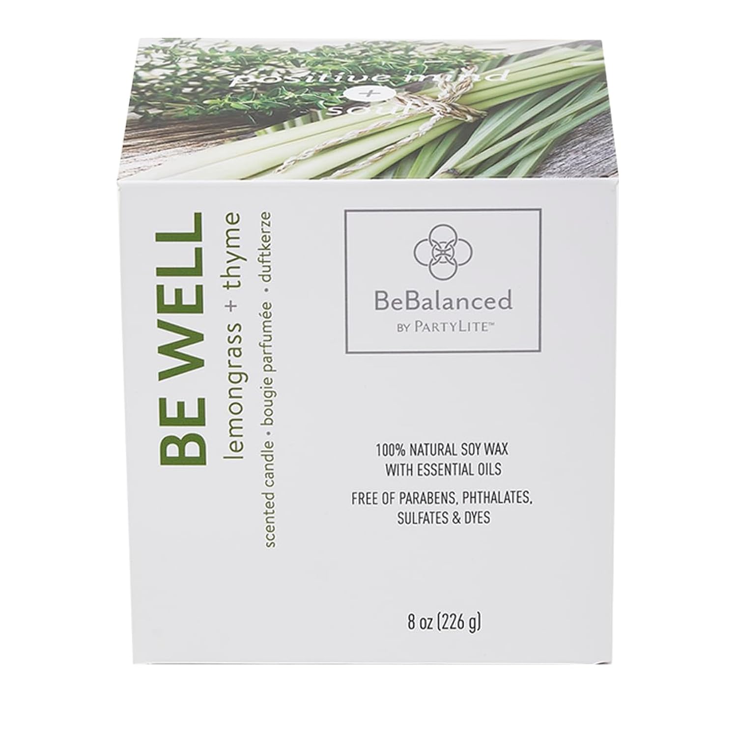 PartyLite Be Well Lemongrass + Thyme Jar Candle, 40-50 Hour Burn, 100% Soy Wax, Essential Oils, Ceramic Jar
