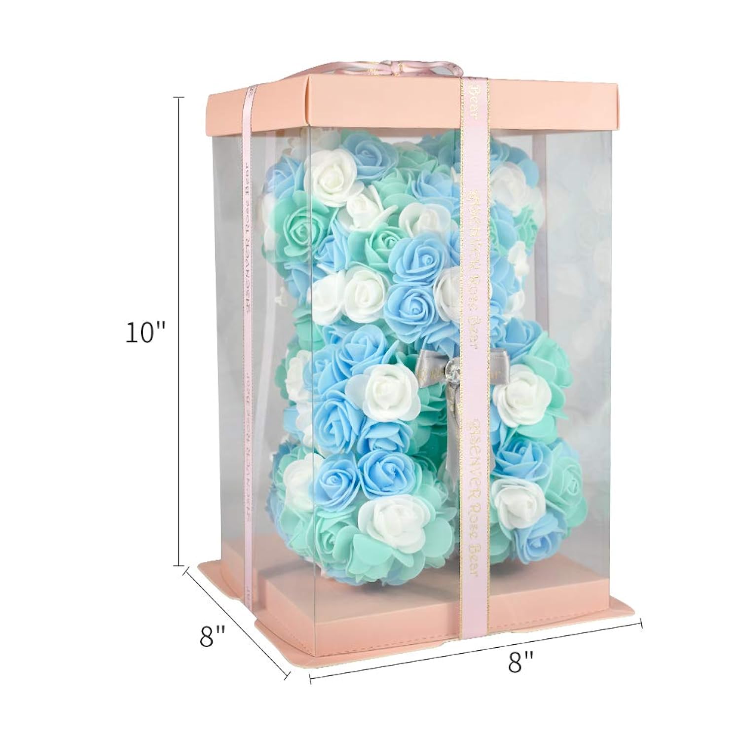 Hand Made Artificial Flowers Rose Bear Pure Color For Valentine Birthday And Mother'S Day With A 10" Pink Gift Box (Grey Bow-Tricolor Flower)