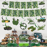 Camo Birthday Party Decorations - 13Pcs Army Party Decorations Set Military Themed Happy Birthday Banner Hanging Swirls Honeycomb Centerpieces Decor Supplies For Boys