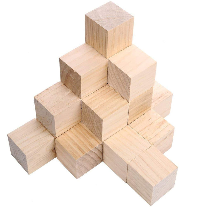 20Pcs 2 Inch Wooden Cubes Unfinished Wood Blocks For Wood Crafts, Wooden Cubes