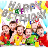 Silver Happy Birthday Balloons Banner,16 Inch Mylar Foil Letters Sign,Reusable Balloons For Women, Men, Boys & Girls Birthday Decorations Party Supplies