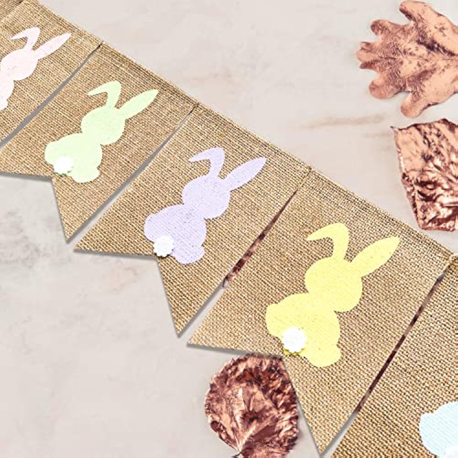 2Pcs Colorful Easter Burlap Banner Bunny Bunting Garland - Easter Party Banner For Mantle Fireplace Wall Party Supplies