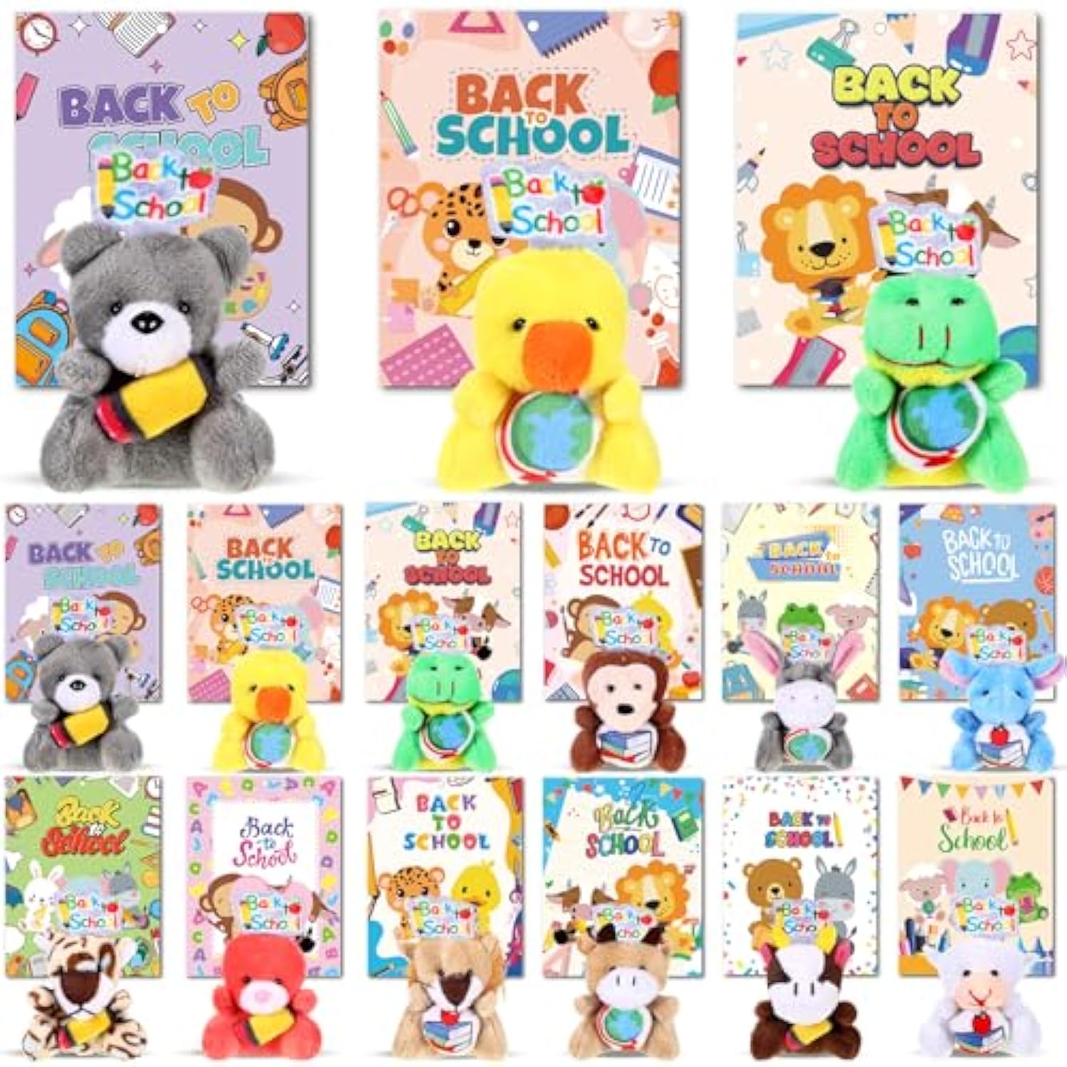 60 Pcs 30Set Back To School Gifts For Students Mini Stuffed Animals Toys With Cards First Day Of School Stuffed Keychains For Students Classroom Exchange Gifts