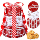 3 Pack Christmas Cookie Tins With Lids Round Christmas Tin Containers With Gift Ribbon Large Medium Small Xmas Metal Nesting Containers Festive Cookie Tins For Gift Giving Holiday Treats
