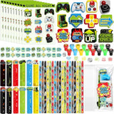 168 Pcs Video Game Party Favors Include Gaming Mini Notebook Gamer Birthday Sticker Pencil Stamper Ruler Eraser For Boy Teen Game Gifts Classroom Rewards Favor Party Supplies Decor(Bright)