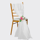 White Chair Sashes With Artificial Flower For Wedding Aisle Decorations,4Pack 6.56 Ft Chiffon Long Chair Draping Fabric Fit To Wedding Aisle Decorations,Rreceptions, Banquets, Churches