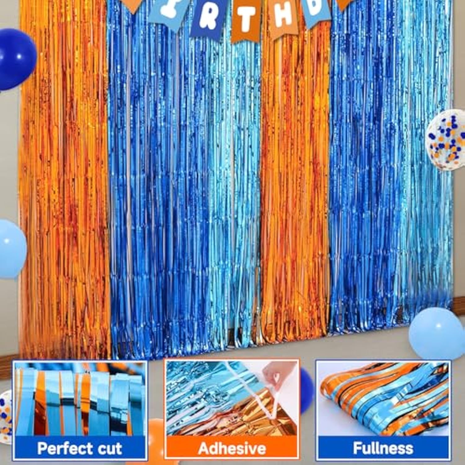 Boho Blue Boy Birthday Set: Banner, Balloons, Fringe & Pom Poms