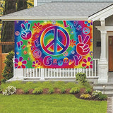 71×44 Rainbow Retro Hippie Backdrop — Groovy 60s Boho Party Decoration