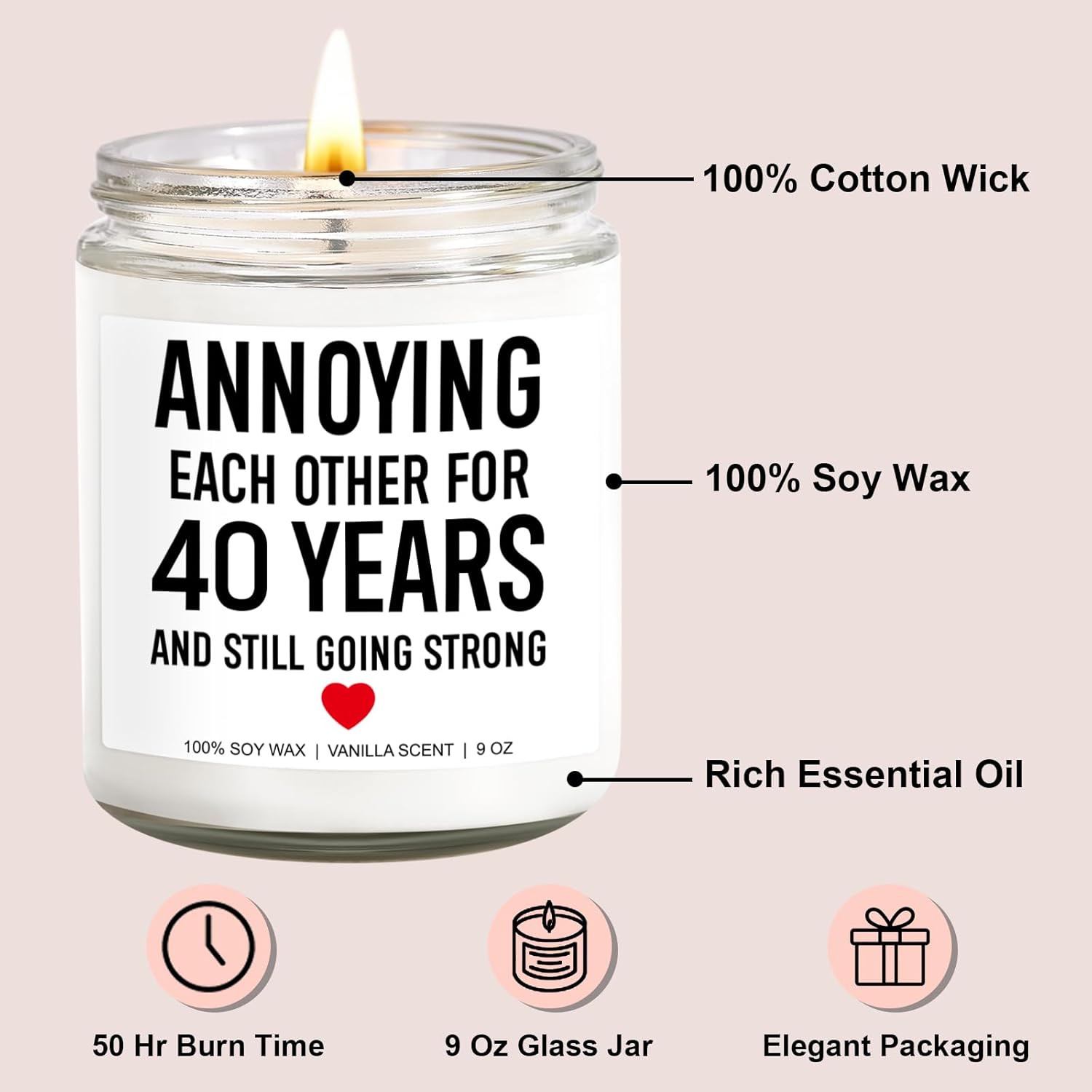 Funny Scented Candle, Unique 40Th Anniversary, Gifts For Couple, Husband, Wife, Parents - 40Th Anniversary Decorations - 40 Year Wedding Anniv. Decorations Or Presents - 9 Oz