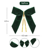 16Pack Red Velvet Christmas Bows For Christmas Tree, Small Decorative Twist Tie Ribbons For Wreath, Gift Wrapping, 3.5X3.5 Inch (Dark Green)