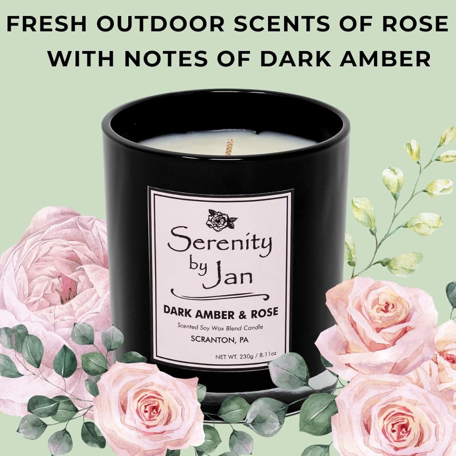 Serenity By Jan Scented Candle, Dark Amber And Rose