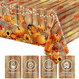 Fall Table Decoration Thanksgiving Fall Tablecloth Wood Grain Maple Party Table Cover Autumn Pumpkin Harvest Tablecovers Decor for Thanksgiving Dining Gathering Table Protector, 54 x 108 Inch (3 Pack)