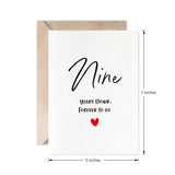 9Th Anniversary Card, Nine Years Down Forever To Go, Romantic Valentines Day Wedding Card For Husband Wife
