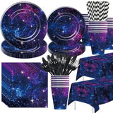 Space Galaxy Party Decorations Tableware, Outer Space Birthday Party Supplies, Paper Plate, Cup, Napkin, Tablecloth, Cutlery, Starry Night Sky Birthday Baby Shower Decorations, Serve 24