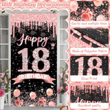 Rose Gold 18Th Birthday Decorations For Girls, Happy 18Th Birthday Decorations With Banner Backdrop For 18 Year Old Birthday Party Decoration Supplies