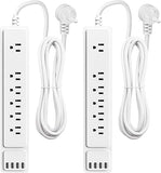 2 Pack Surge Protector Power Strip 6 Outlets 4 USB Ports 6FT Flat Plug Extension Cord