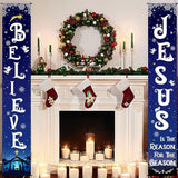 Christmas Front Porch Banners Winter Religious Nativity Scene Sign Holiday Hanging Banner Xmas Decoration For Front Door Believe Jesus Is The Reason For The Season 12 X 71 Inch (Snowflake)