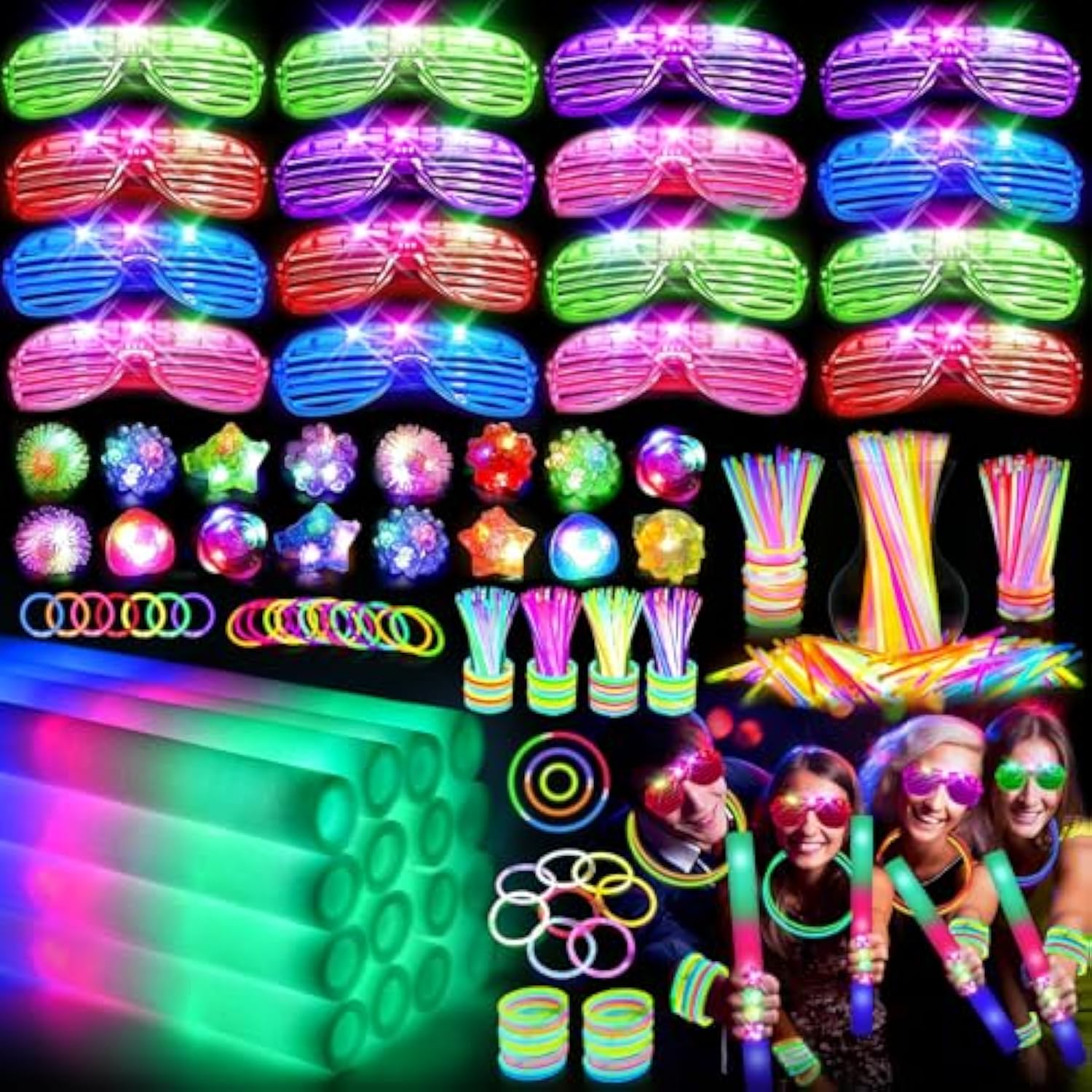 150pcs Glow Party Supplies LED Glasses Sticks Finger Lights Birthday Wedding