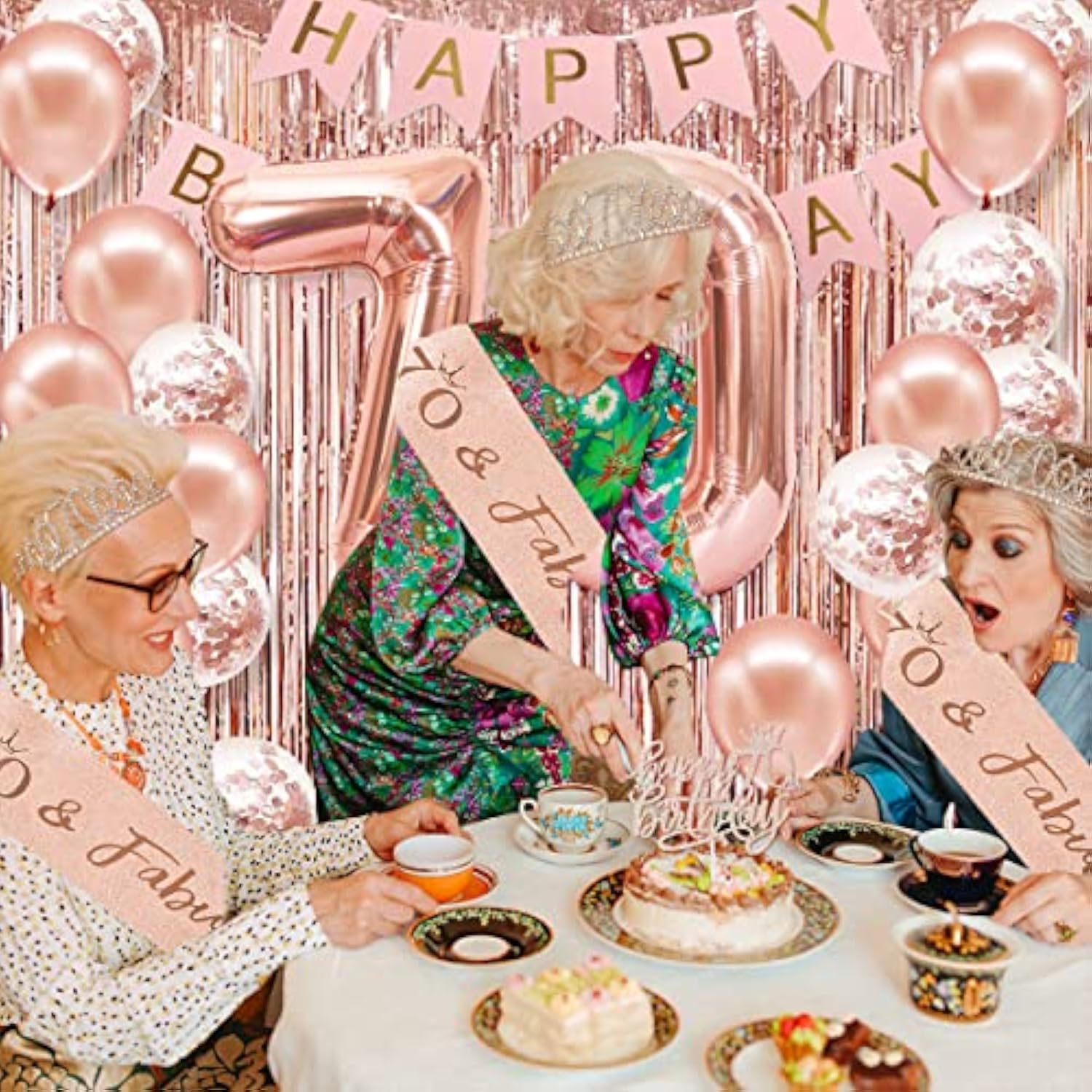 70Th Birthday Decorations For Women, Happy 70Th Birthday Banner, Crown, Sash, Cake Topper And Number Balloon, Rose Gold 70 Birthday Party Decorations Kit