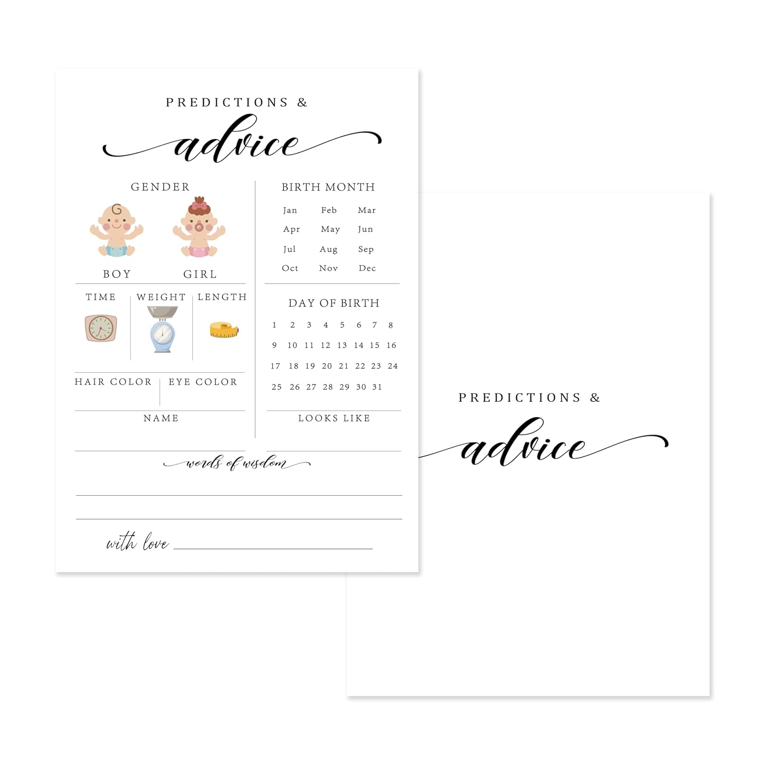 Baby Predictions And Advice Cards, 5" X 7" Minimalism Baby Shower Predictions Cards, Baby Shower Party Games & Activities Favors For Newparents - I01