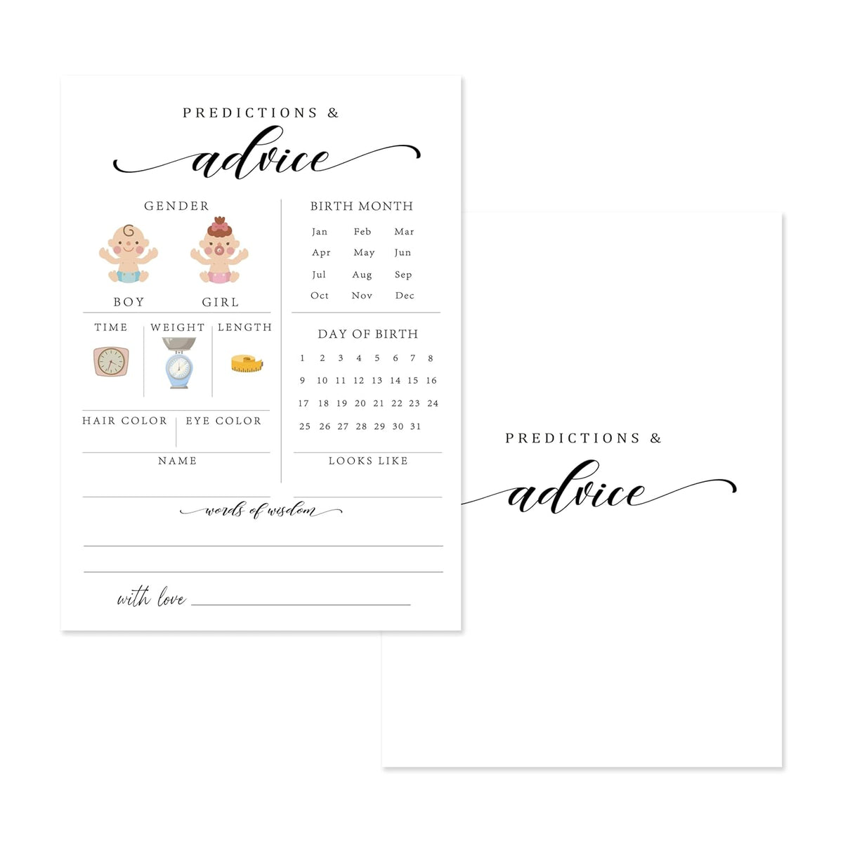 Baby Predictions And Advice Cards, 5" X 7" Minimalism Baby Shower Predictions Cards, Baby Shower Party Games & Activities Favors For Newparents - I01