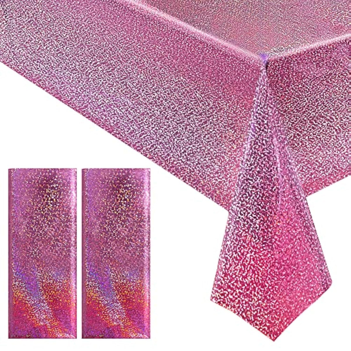 2 Pcs Pink Holographic Tablecloths, 40x108" Foil Disposable Party Decorations