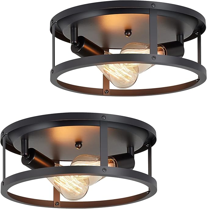 2 Pack Black Flush Mount Ceiling Lights 13 Inch Farmhouse Hallway Bedroom Fixtures