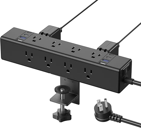 Desk Clamp Power Strip 20W USB-C Surge Protector 4800J 6FT 15A Cord